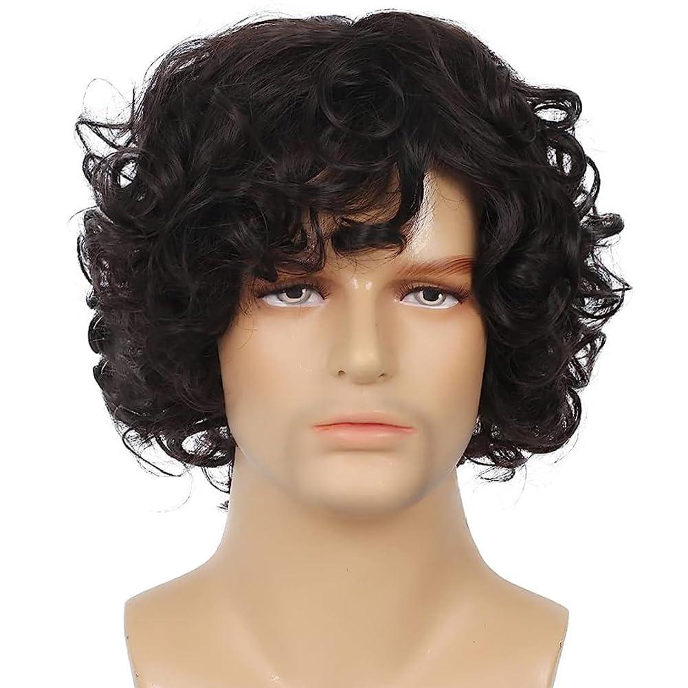 imageWhite Mens Short Wig Natural Fluffy Synthetic Hair Wig for Male Guy Daily Party Costume Wig WhiteDark Brown