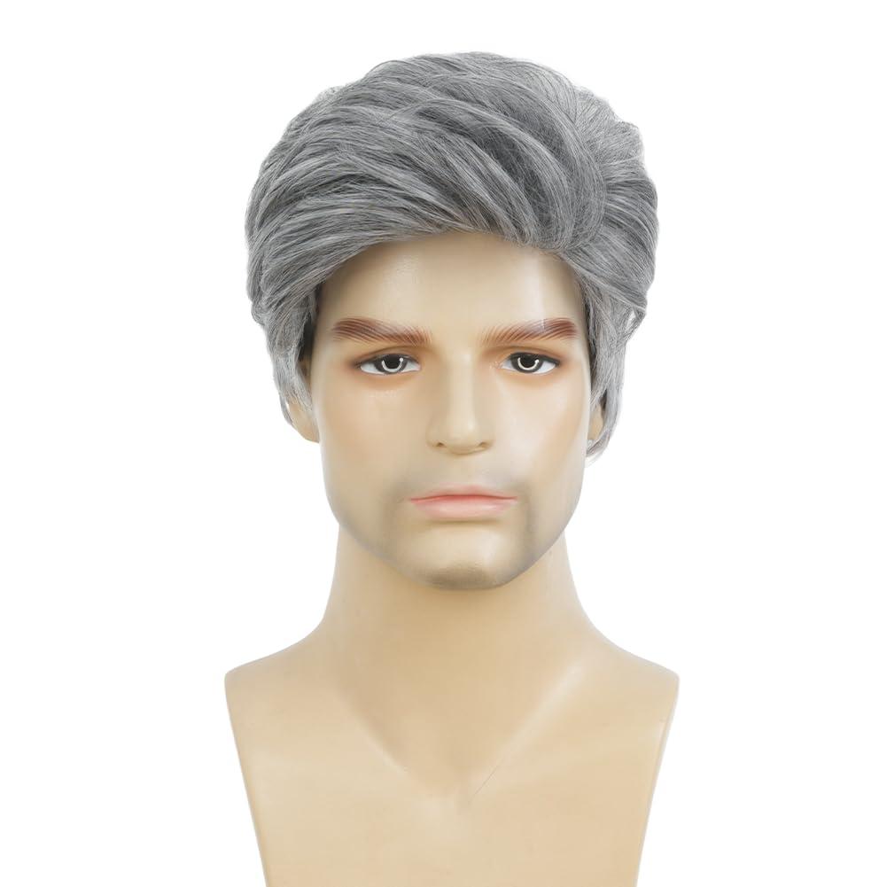 imageWhite Mens Short Wig Natural Fluffy Synthetic Hair Wig for Male Guy Daily Party Costume Wig WhiteLayered Grey