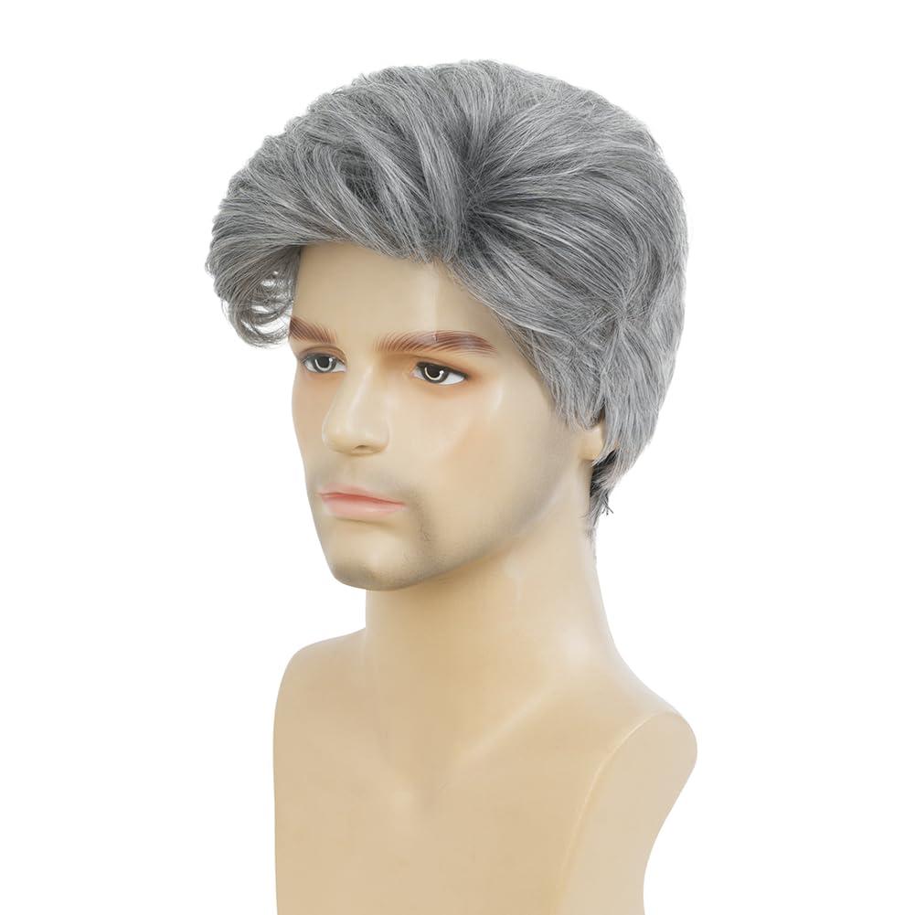 imageWhite Mens Short Wig Natural Fluffy Synthetic Hair Wig for Male Guy Daily Party Costume Wig WhiteLayered Grey
