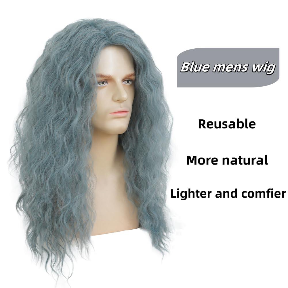 imageWhite Straight Wigs for Men Long White Male Hair Halloween Cosplay Anime WigsBlue