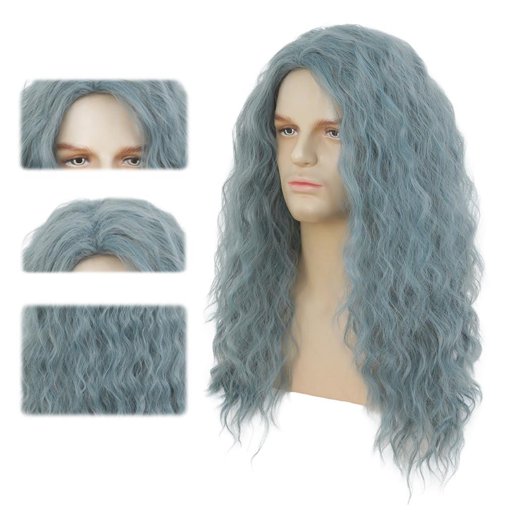 imageWhite Straight Wigs for Men Long White Male Hair Halloween Cosplay Anime WigsBlue