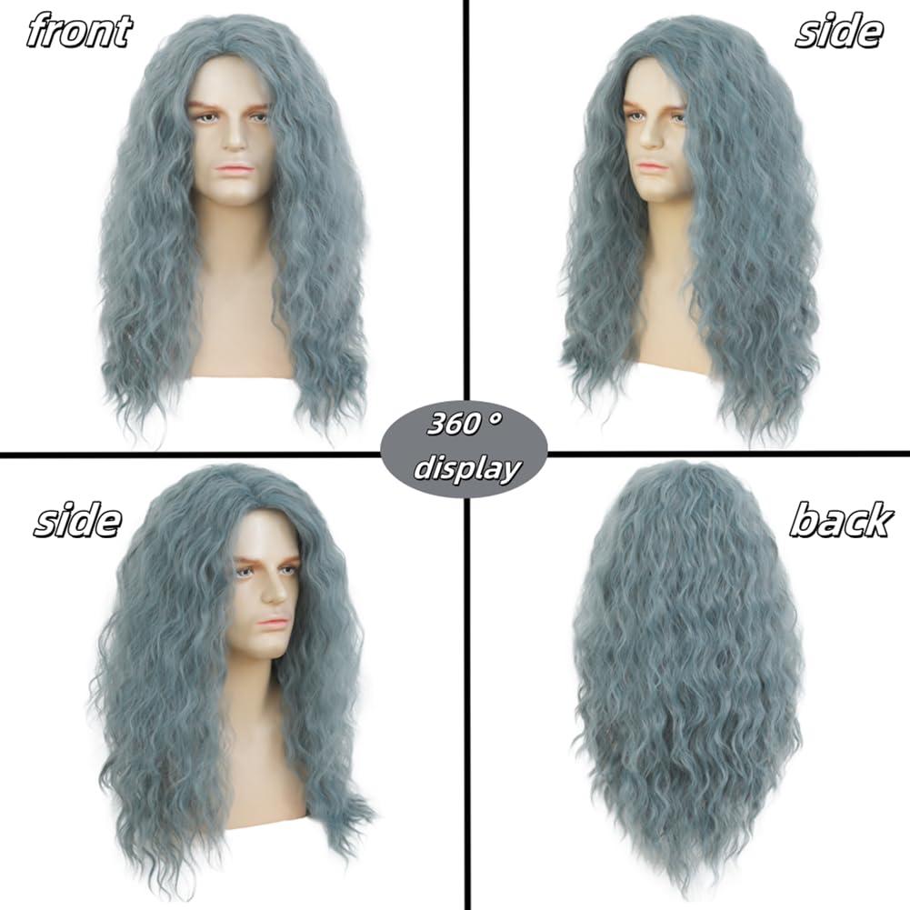 imageWhite Straight Wigs for Men Long White Male Hair Halloween Cosplay Anime WigsBlue
