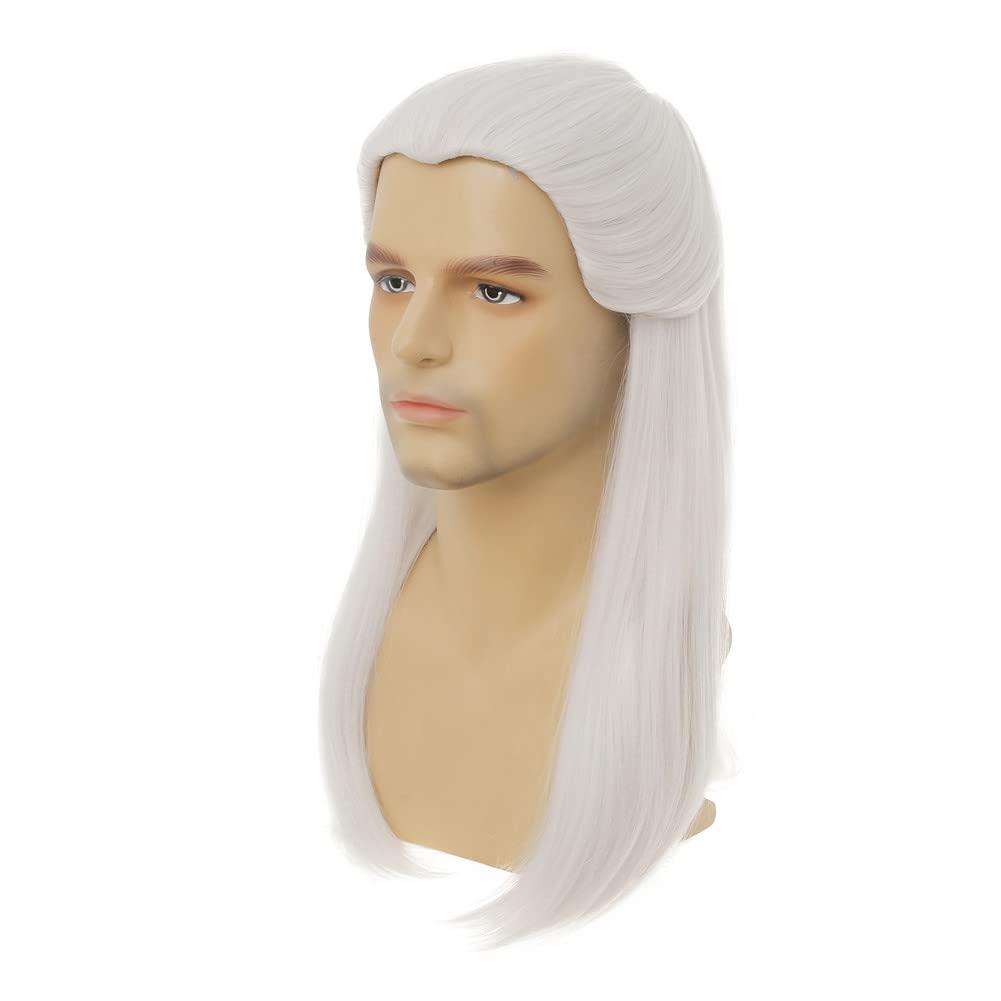 imageWhite Straight Wigs for Men Long White Male Hair Halloween Cosplay Anime Wigswhite