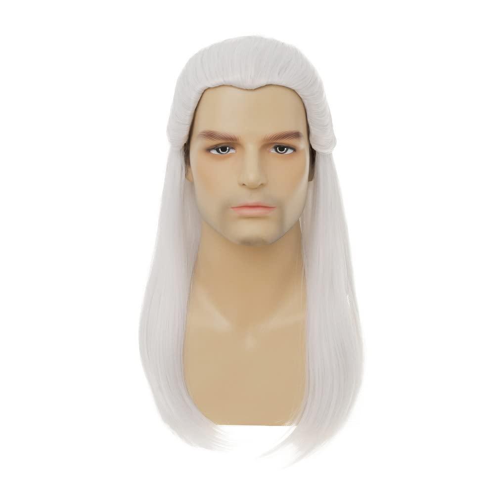 imageWhite Straight Wigs for Men Long White Male Hair Halloween Cosplay Anime Wigswhite