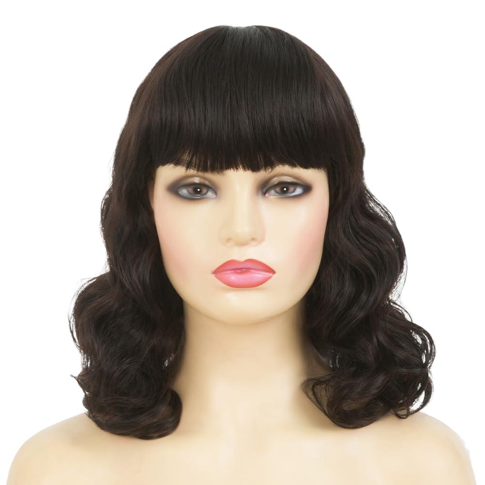 imageWomen Short Black Finger Wave Wigs with Bangs 1920s Curly Synthetic Flapper Wig Heat Resistant Vintage Halloween Cosplay Costume Hair WigCurly Black