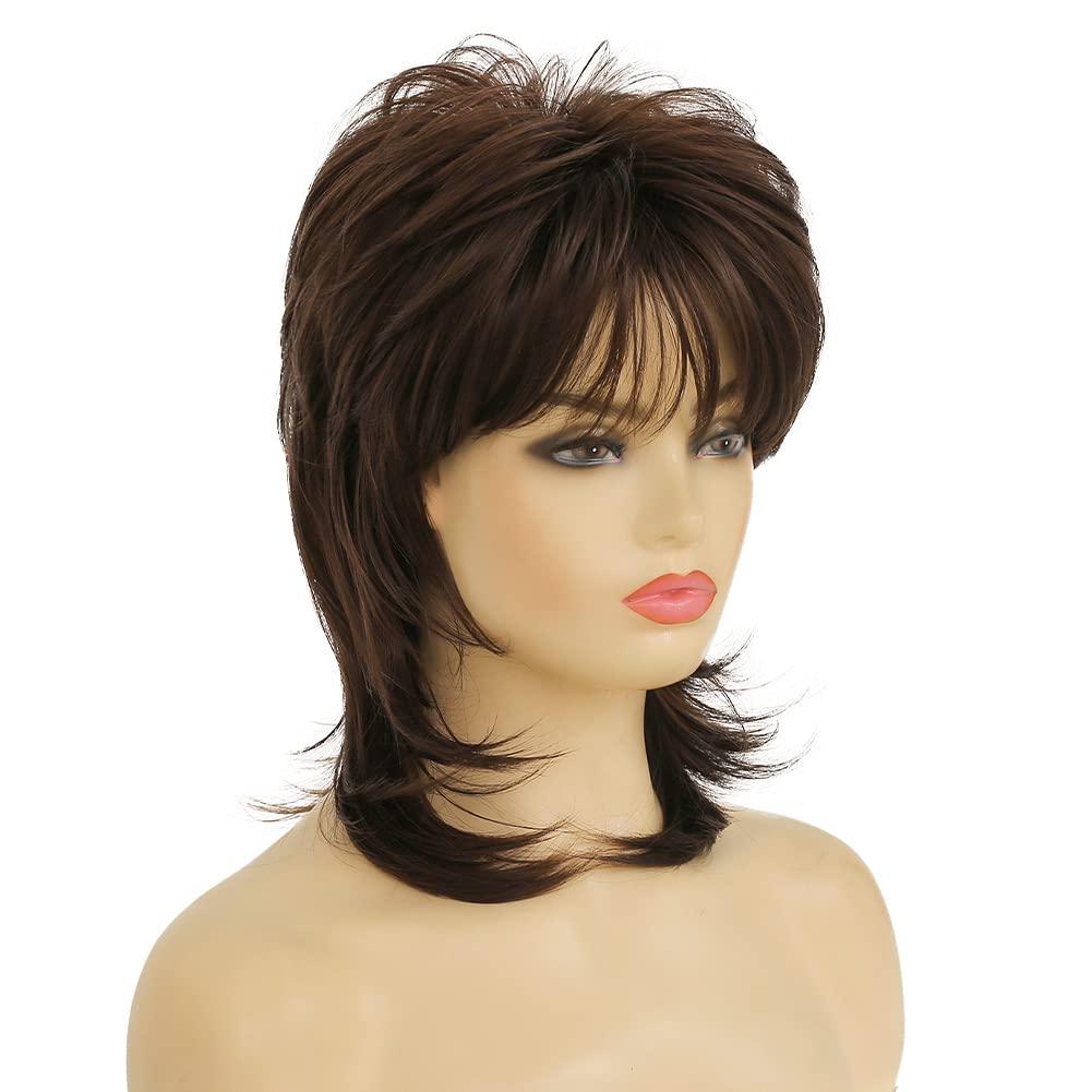 imageWomen Short Black Finger Wave Wigs with Bangs 1920s Curly Synthetic Flapper Wig Heat Resistant Vintage Halloween Cosplay Costume Hair WigMullet Brown