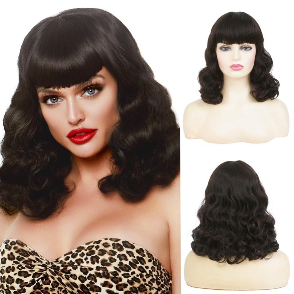 imageBlack Red Mullet Wig for Women Layered Shaggy Wig with Bangs Synthetic Wigs for Cosplay Daily Party UseCurly Black