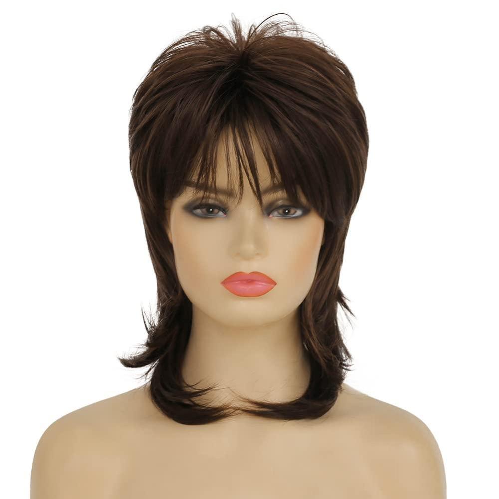 imageBlack Red Mullet Wig for Women Layered Shaggy Wig with Bangs Synthetic Wigs for Cosplay Daily Party UseMullet Brown