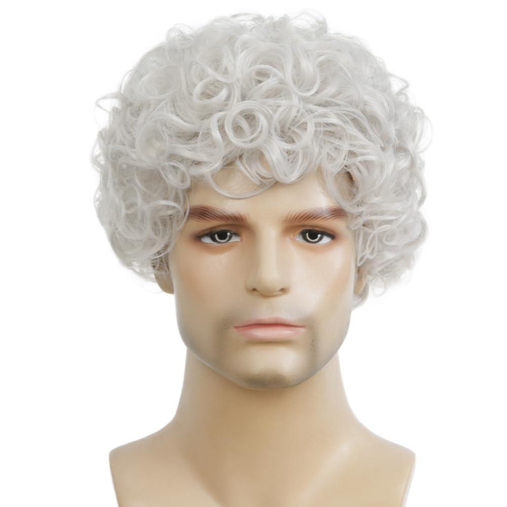 imageBrown Curly Short Afro Wig for Male Guy California Mens Cosplay Costume Daily Hair Synthetic Halloween Mens Full WigsGrey Color