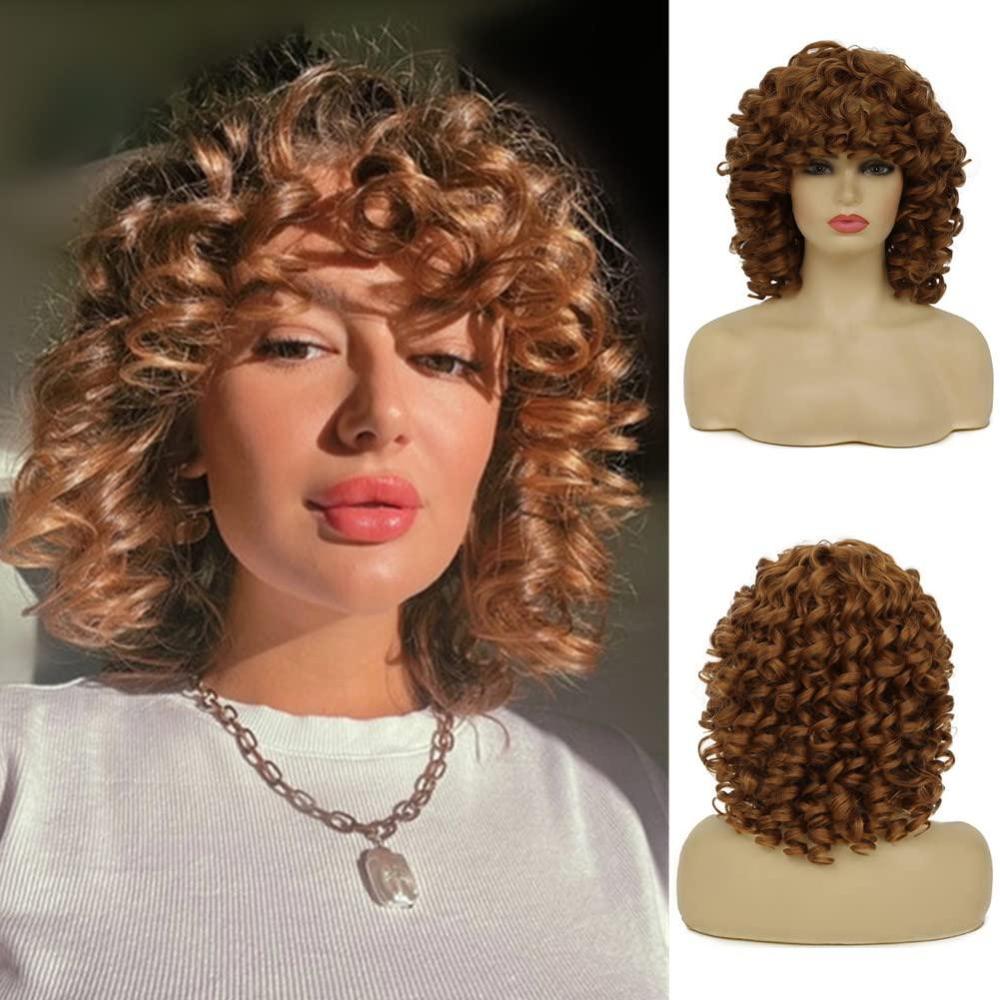 imageGrey Afro Curly Wigs for Black Women Dark Roots with Bangs Wig Short Wave Kinky Synthetic Daily Use WigBlonde