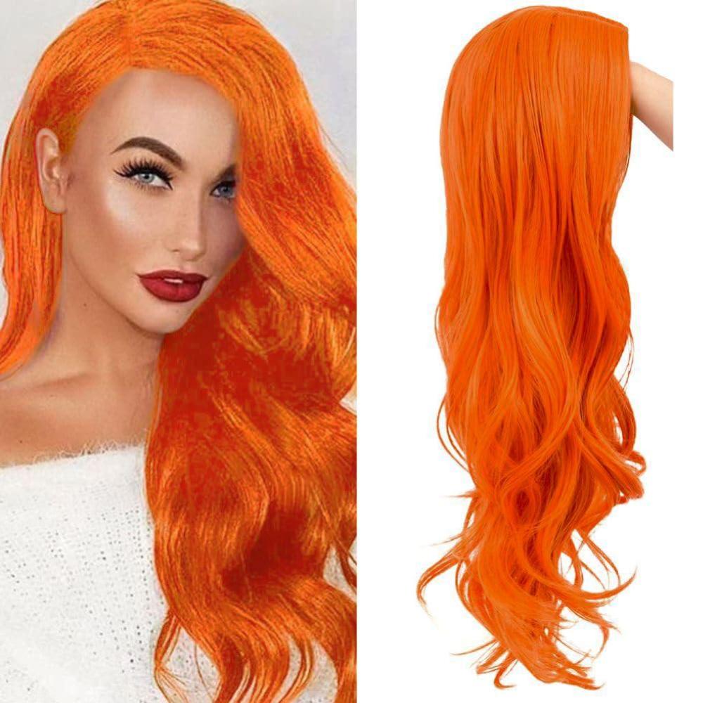 imageLong Black Curly Wavy Wigs for Women Side Part Natural Looking Synthetic Hair Wig Cosplay Halloween Costume WigsOrange