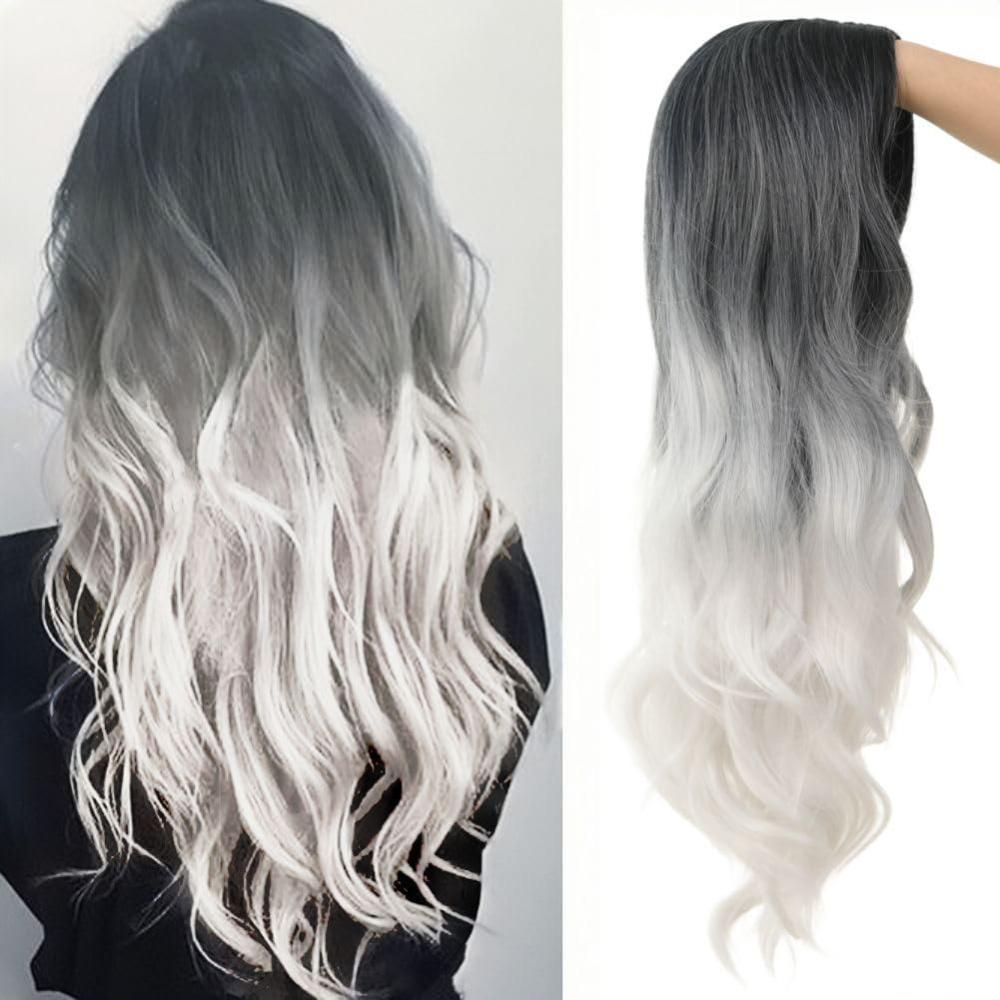 imageOmbre Purple Curly Wigs for Women Long Curly Wave Middle Part Synthetic Wig for Halloween Costume WigGrey ombre purpleWhite