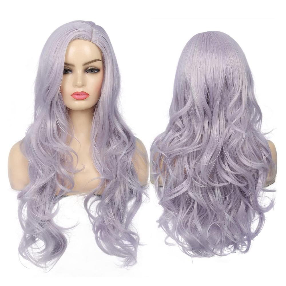 imageRed Wigs for Women Long Wavy Heat Resistant Side Part Natural Looking Cosplay Wigs Halloween Party Bright RedPurple