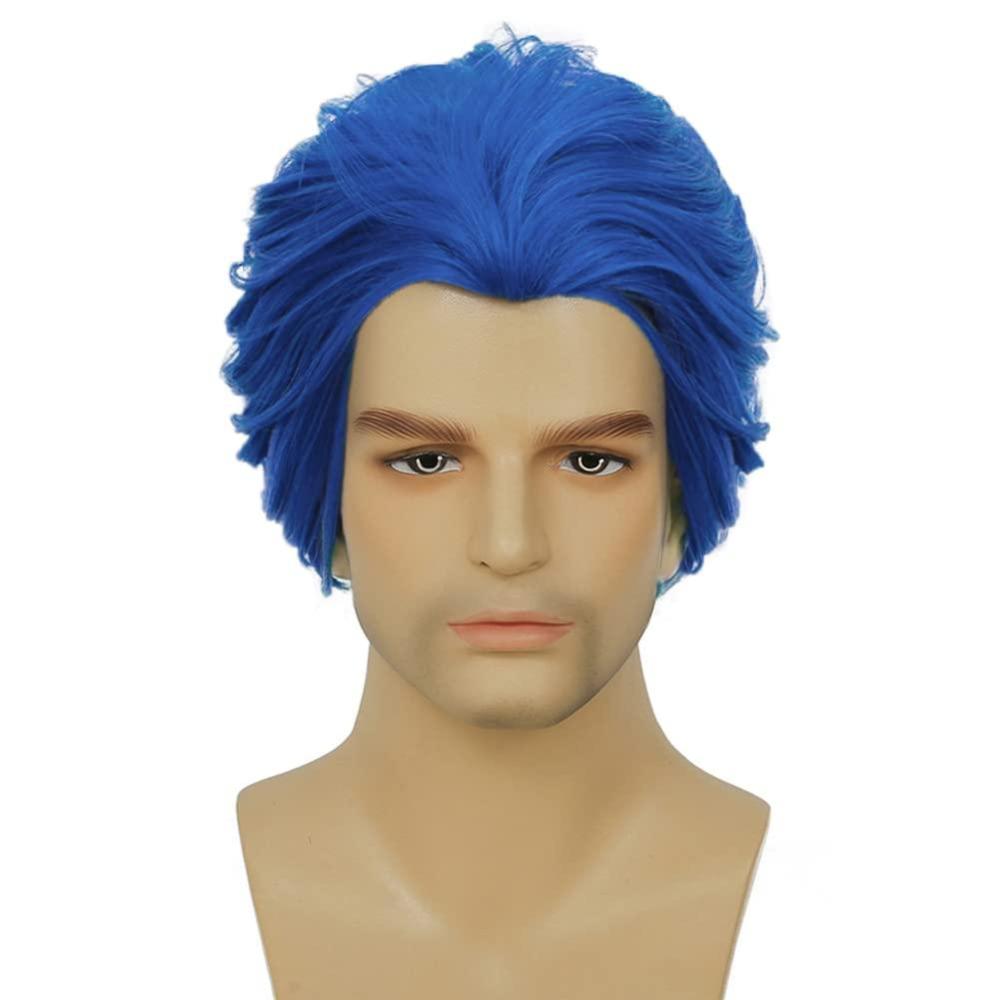 imageShort Black Curly Wigs for Men Anime Black Hair Wig Layered Fluffy Wave Synthetic Hair Wigs for Cosplay Unisex WigBlue