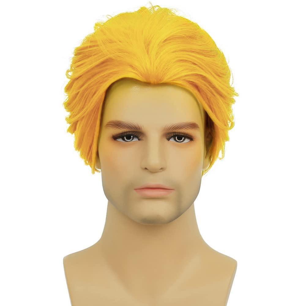 imageShort Black Curly Wigs for Men Anime Black Hair Wig Layered Fluffy Wave Synthetic Hair Wigs for Cosplay Unisex WigYellow