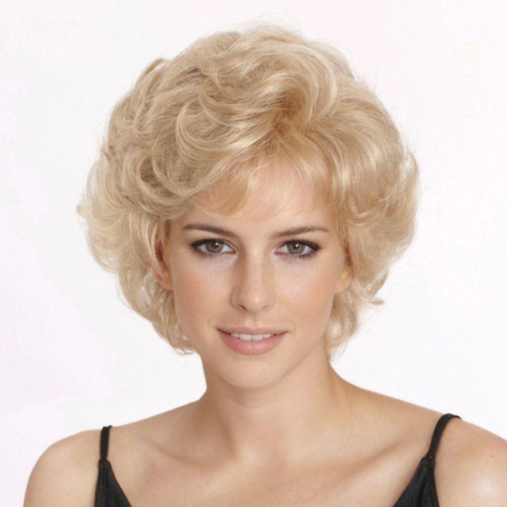 imageShort Blonde Curly Wigs for Women Synthetic Natural Looking Daily Party Halloween Wig for White WomenBlonde2