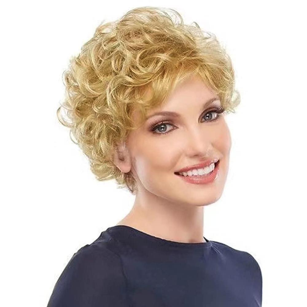imageShort Blonde Curly Wigs for Women Synthetic Natural Looking Daily Party Halloween Wig for White Womenblond