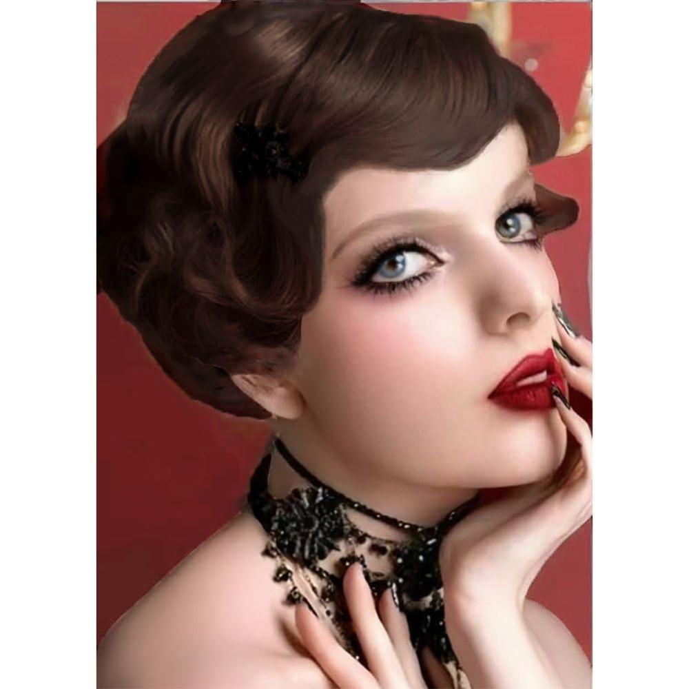 imageShort Blonde Finger Wave Wig for Women 1920s Curly Synthetic Flapper Wig Heat Resistant Side Part Vintage Halloween Cosplay Costume Hair WigsBrown