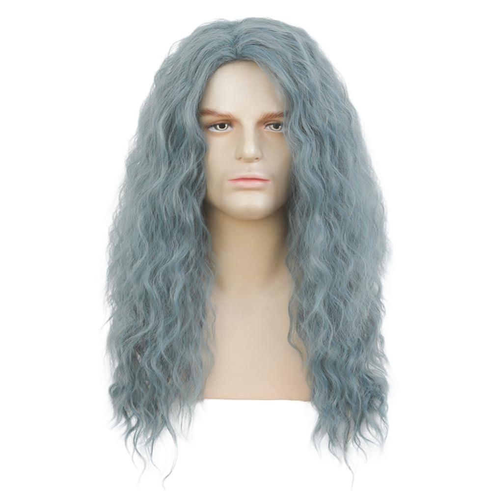 imageWhite Straight Wigs for Men Long White Male Hair Halloween Cosplay Anime WigsBlue