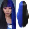 imageBlack Green Wig with Bangs Long Straight Halloween Cosplay Wigs for Women Synthetic Heat Resistang Black greenBlack blue