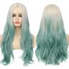 imageBlonde Blue Long Curly Wigs for Women 26 Inch Wavy Synthetic Middle Part Colourful Hair Wigs for Halloween Cosplay UseBlue
