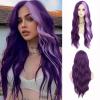 imageBlonde Blue Long Curly Wigs for Women 26 Inch Wavy Synthetic Middle Part Colourful Hair Wigs for Halloween Cosplay UseLace Purple