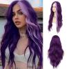 imageBlonde Blue Long Curly Wigs for Women 26 Inch Wavy Synthetic Middle Part Colourful Hair Wigs for Halloween Cosplay UsePurple