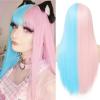 imageBlue and Pink Wigs with Bangs for Women Long Straight Women Wigs Natural Looking Halloween Cosplay Wig