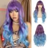 imagePurple to Blue Long Curly Wigs for Women Ombre Purple Synthetic Hair Natural Looking Wavy Wig Halloween Cosplay Hair WigPurpleBlue