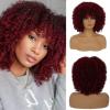 imageShort Wine Red Curly with Bangs Afro Fluffy Wigs for Black Women Natural Looking Synthetic Heat Resistant Kinky Wig for Daily Party Halloween Cosplay UseWine Red
