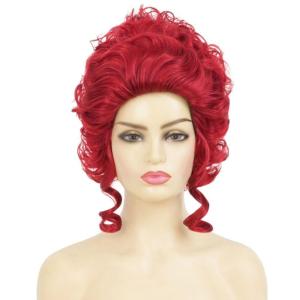 Black 80s Long Wig for Women Mullet Wigs Layered Funny Wig with Bangs Natural fluffy Synthetic Wigs for Halloween Daily Party Use(Red)