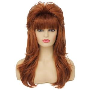 Black 80s Long Wig for Women Mullet Wigs Layered Funny Wig with Bangs Natural fluffy Synthetic Wigs for Halloween Daily Party Use(ginger big red)