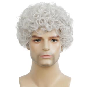 Brown Curly Short Afro Wig for Male Guy California Mens Cosplay Costume Daily Hair Synthetic Halloween Mens Full Wigs(Grey Color)