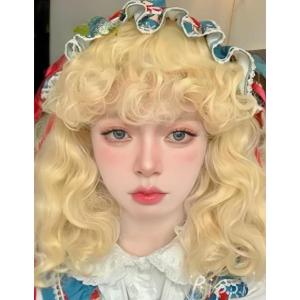 Long Red Curly Wavy Wigs with Bangs Natural Looking Wig Heat Resistantant Cosplay Halloween Hair Wigs(Blonde)