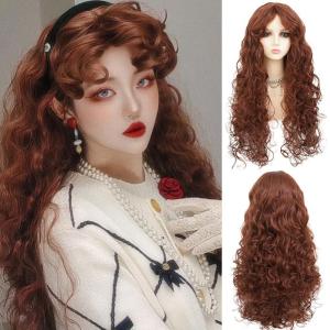 Long Red Curly Wavy Wigs with Bangs Natural Looking Wig Heat Resistantant Cosplay Halloween Hair Wigs(Curly Brown)