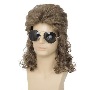 Mens White Long Curly Wig 70s 80s Rocker Wig with Bangs Synthetic Heat Resistant Halloween Cosplay Costume Wig(Light Brown)