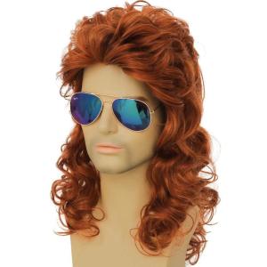 Mens White Long Curly Wig 70s 80s Rocker Wig with Bangs Synthetic Heat Resistant Halloween Cosplay Costume Wig(Orange)