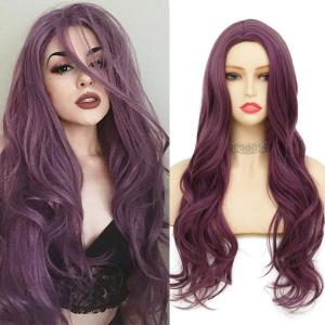 Neon Green Long Straight Wigs for Women with Side Bangs Natural Halloween Party Hair Heat Resistant Synthetic Wig for Cosplay(Light Green)(Purple)