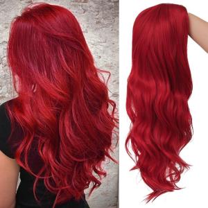 Neon Green Long Straight Wigs for Women with Side Bangs Natural Halloween Party Hair Heat Resistant Synthetic Wig for Cosplay(Light Green)(Red)