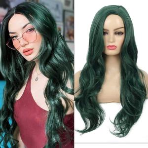Red Wigs for Women Long Wavy Heat Resistant Side Part Natural Looking Cosplay Wigs Halloween Party (Bright Red)(Green)