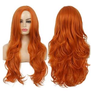Red Wigs for Women Long Wavy Heat Resistant Side Part Natural Looking Cosplay Wigs Halloween Party (Bright Red)(Orange)