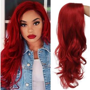 Red Wigs for Women Long Wavy Heat Resistant Side Part Natural Looking Cosplay Wigs Halloween Party (Bright Red)(Red)