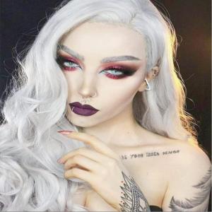 Red Wigs for Women Long Wavy Heat Resistant Side Part Natural Looking Cosplay Wigs Halloween Party (Bright Red)(White)