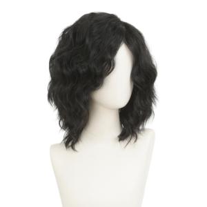 Short Black Curly Wigs for Men Anime Black Hair Wig Layered Fluffy Wave Synthetic Hair Wigs for Cosplay Unisex Wig(Black)
