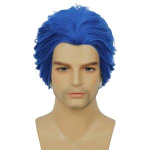 Short Black Curly Wigs for Men Anime Black Hair Wig Layered Fluffy Wave Synthetic Hair Wigs for Cosplay Unisex Wig(Blue)