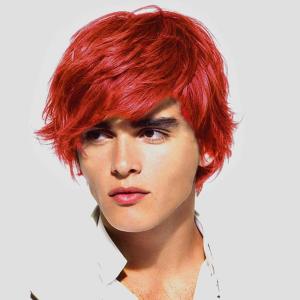 Short Black Curly Wigs for Men Anime Black Hair Wig Layered Fluffy Wave Synthetic Hair Wigs for Cosplay Unisex Wig(Red)