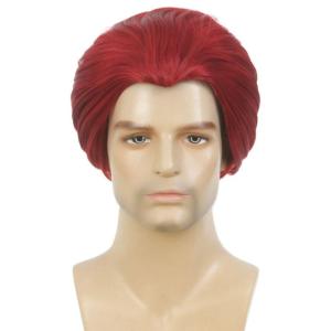 Short Black Curly Wigs for Men Anime Black Hair Wig Layered Fluffy Wave Synthetic Hair Wigs for Cosplay Unisex Wig(Short Red)