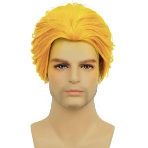 Short Black Curly Wigs for Men Anime Black Hair Wig Layered Fluffy Wave Synthetic Hair Wigs for Cosplay Unisex Wig(Yellow)
