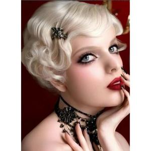 Short Blonde Finger Wave Wig for Women 1920s Curly Synthetic Flapper Wig Heat Resistant Side Part Vintage Halloween Cosplay Costume Hair Wigs(Finger Blonde)