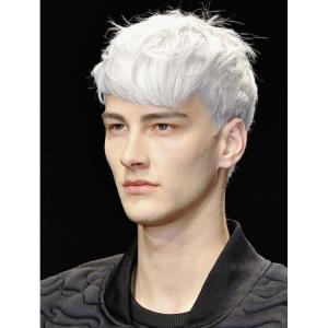 White Mens Short Wig Natural Fluffy Synthetic Hair Wig for Male Guy Daily Party Costume Wig (White)(Grey)